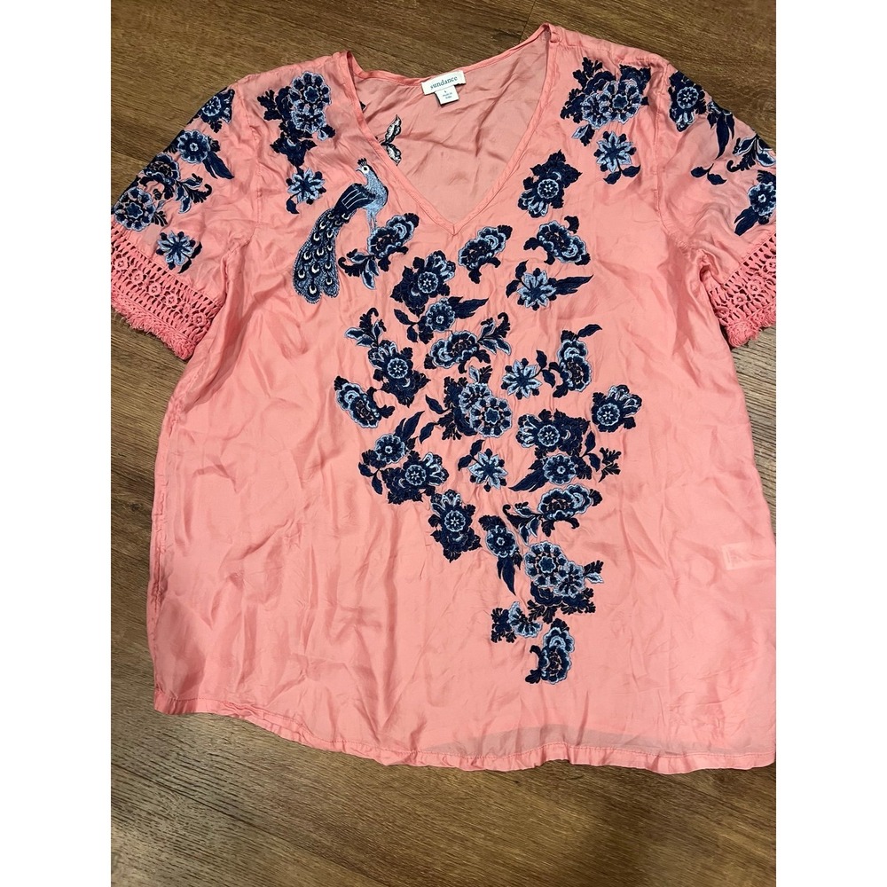 Sundance embroidered pink coral top size large
